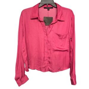 Marc New York women’s long sleeve silky blouse size large Rose Faschia Career